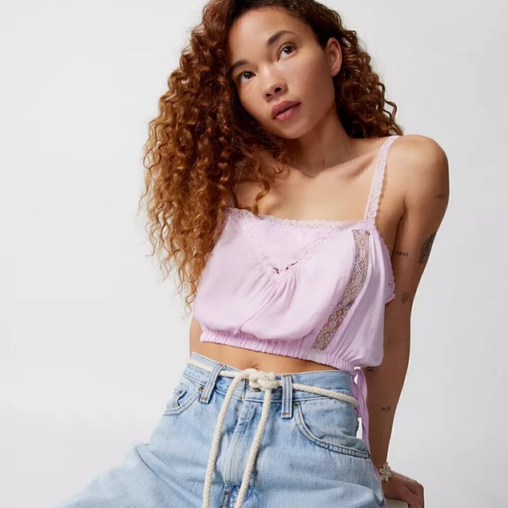 NWT Urban Outfitters Tuli Satin Bubble Pink Crop Top
